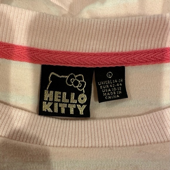 Hello Kitty Giant Face Oversized 3D Bow Sherpa Head Striped Shirt Women’s L RARE - Picture 5 of 8